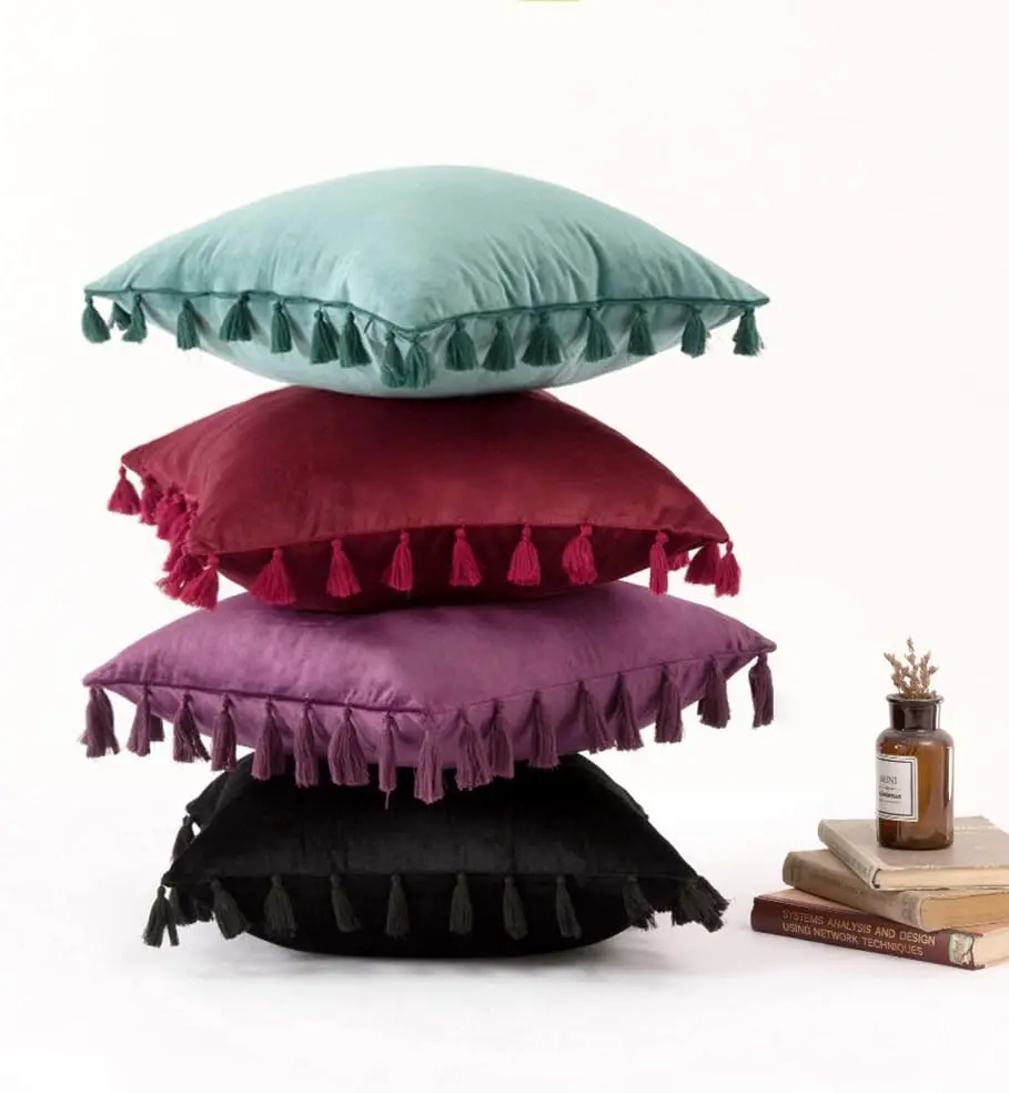 Red Christmas Throw Pillow Cover with Tassel Boho Accent Luxury Gift Cushion Case for Couch Bedroom Car Green Classic Pillowcase
