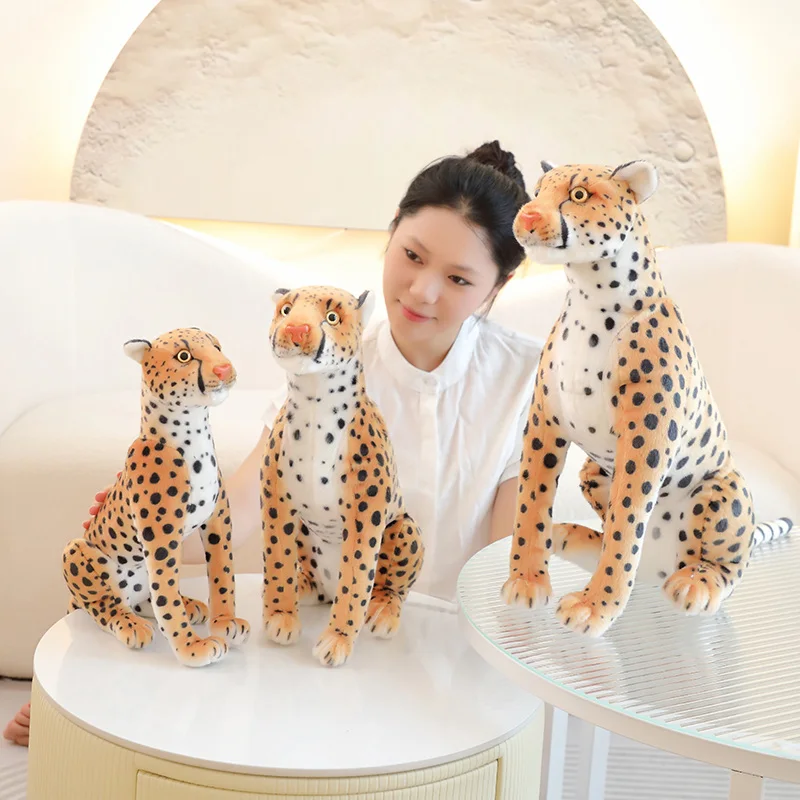 Juguetes de peluche de leopardo gigante, guepardo, tamaño grande, muñeco de peluche de leopardo sentado, almohada de Animal realista, regalo de Navidad