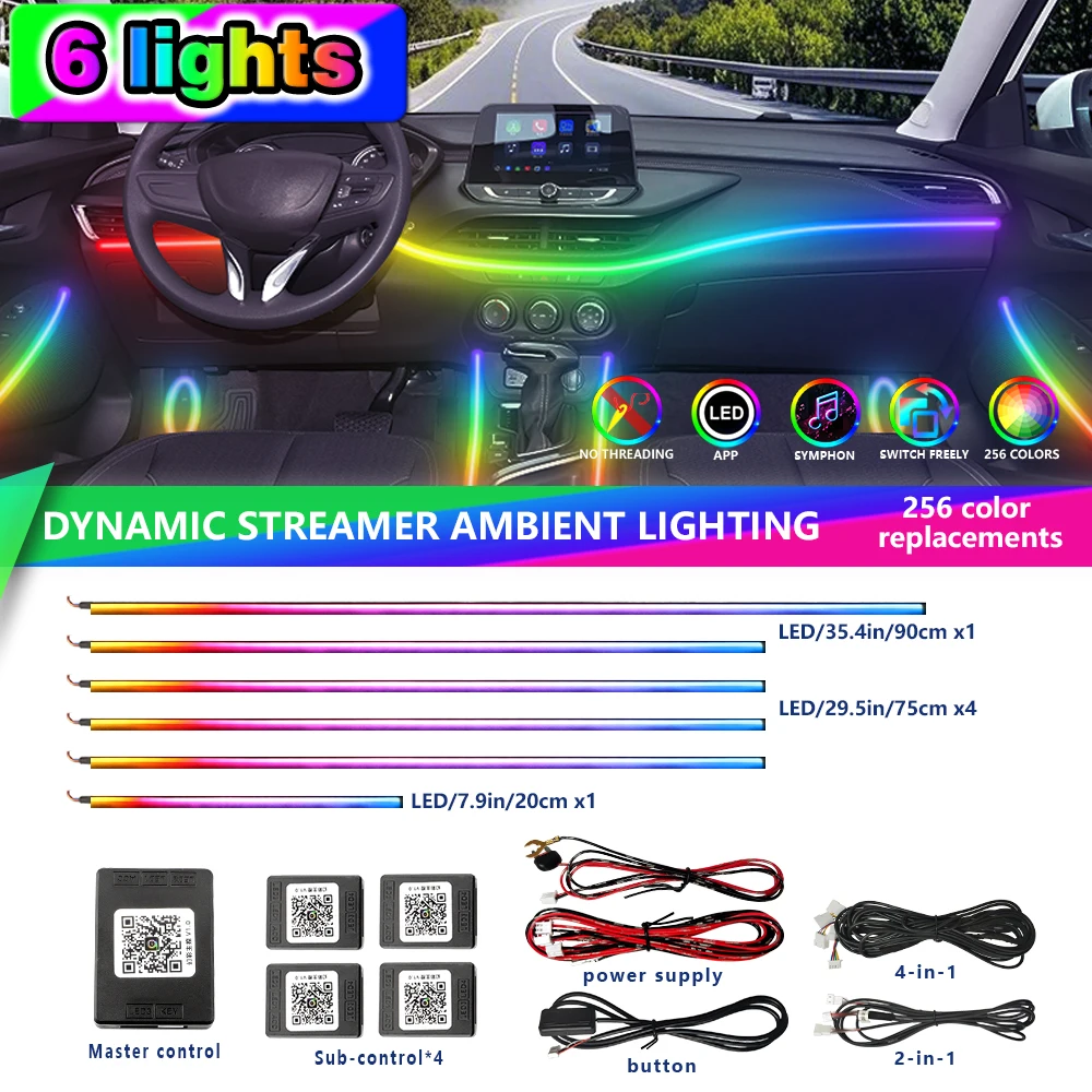

RGB 64 Colors LED Smart Remote Control Car Interior Ambient Light Quick-Lock Installation Set