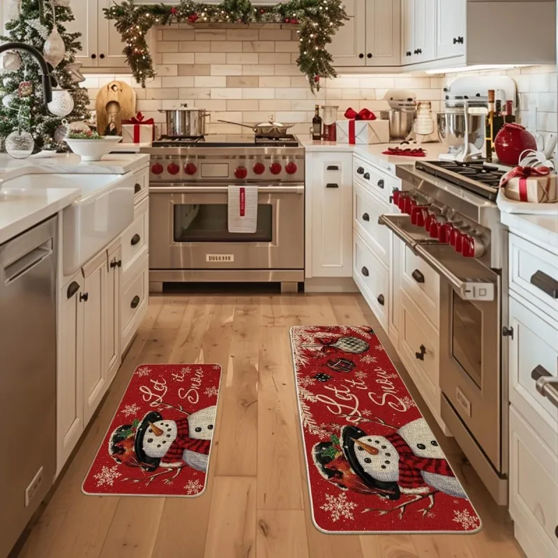 VIKAMA 1/2pcs Black Green Christmas Monster Believe Kitchen Rug Dirt Resistant Non Slip Kitchen Floor Living Room Home Decor