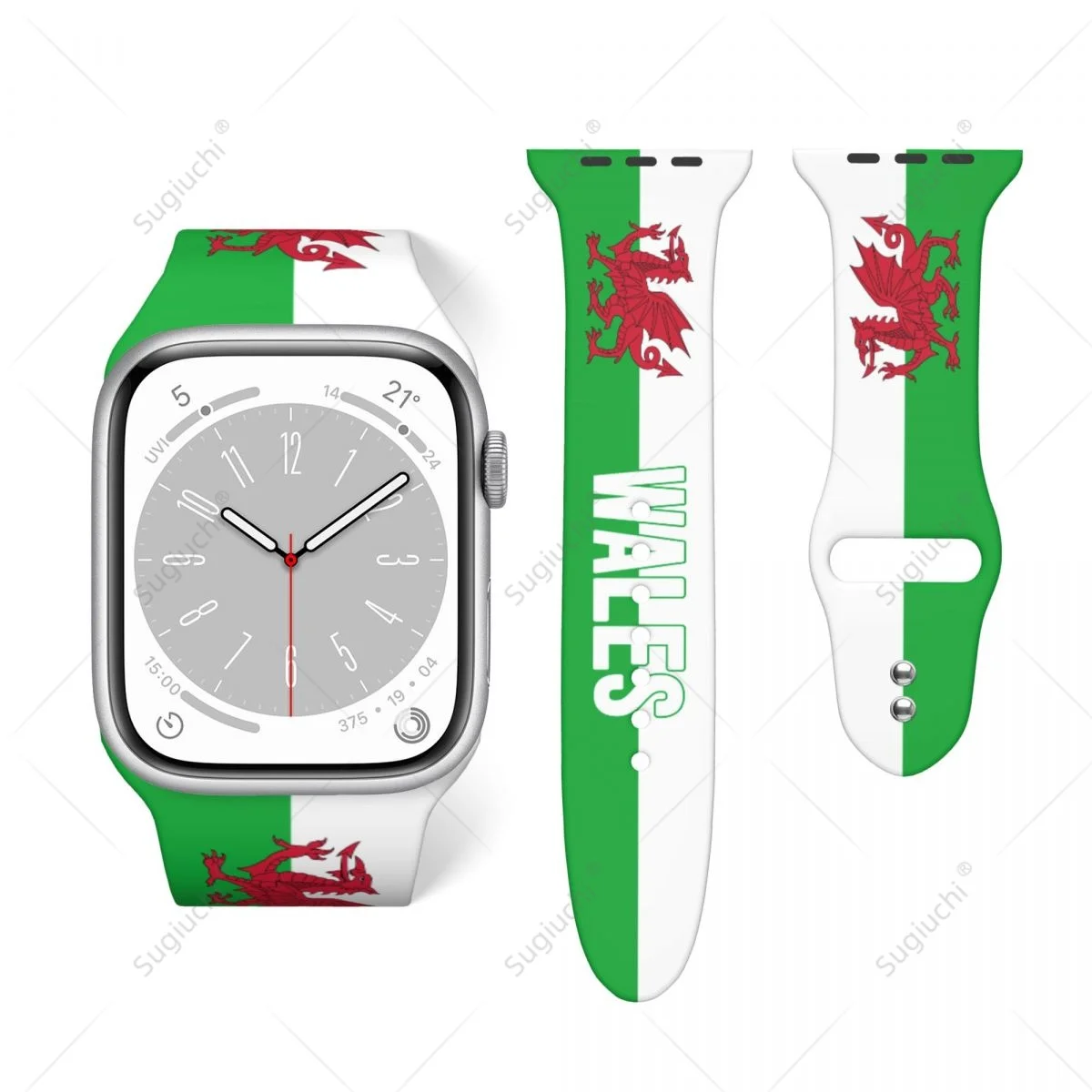 Unisex Wales Flag 3D Printing Sport Strap for Apple Watch Band Ultra 2 Silicone WatchBand for Iwatch Series 9 8 7 6 SE 5 4