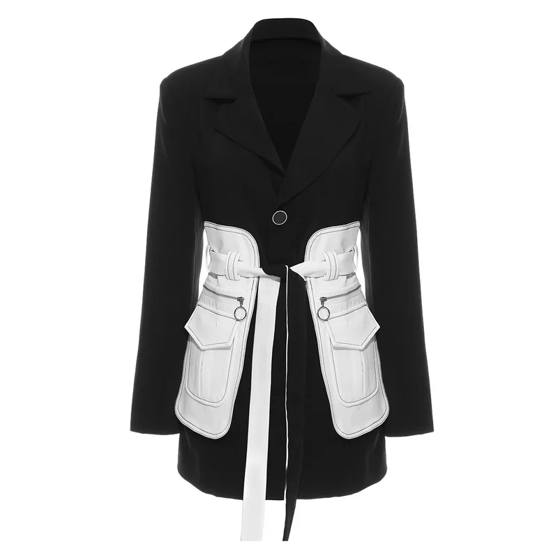 

2025 fashion new retro nostalgic black and white contrasting colors medium and long small blazer 1041