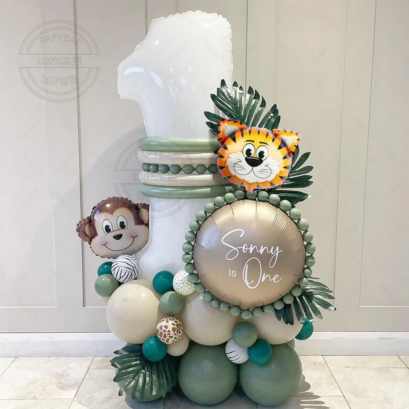 Jungle Safari Birthday Party Animal Number Balloon Set 1 2 3 4 5 6 Year Kids Birthday Party Decoration Forest Party Supplies