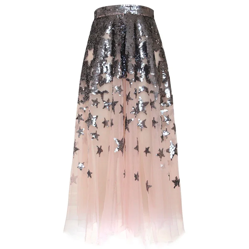 New Embroidered sequins stars good quality  high waist stars sequins gauze a skirt INS  .