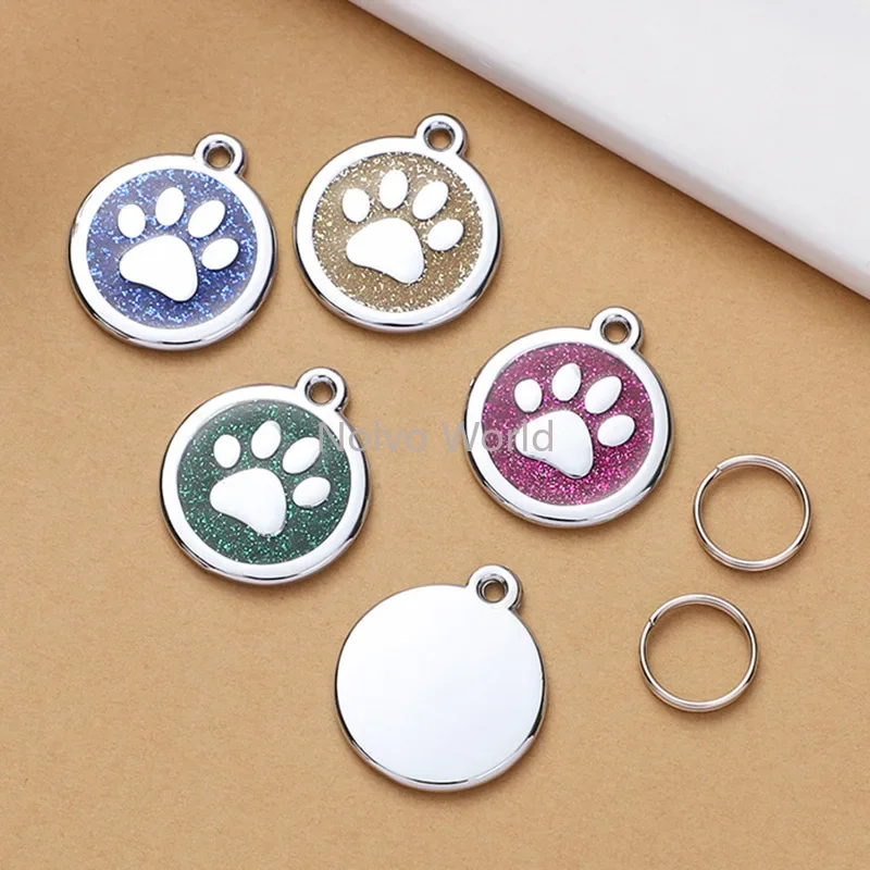 5/20/50PCS 2.5CM Round Paw Shape Personalized Name Collar Engraved Tags For Custom Cat Dog Necklace Telephone Number Pet Tags