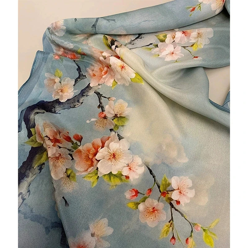Luxury Chinese Style Printed Mulberry Silk Long Scarves INS-style Design Elegant & Versatile Real Silk Shawl & Scarf view 5