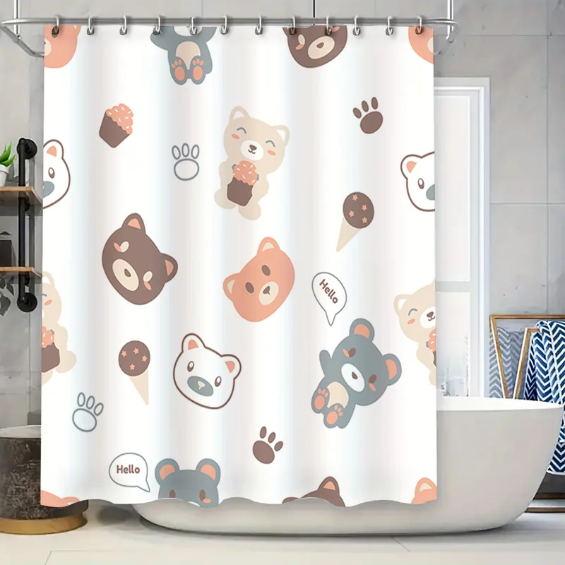 

Очаровательный комплект занавесок для душа с животным принтом для декора ванной комнаты, дизайн с мультяшными медведями, водонепроницаемый коврик для ванной, комплект колец, белый цвет (размер)