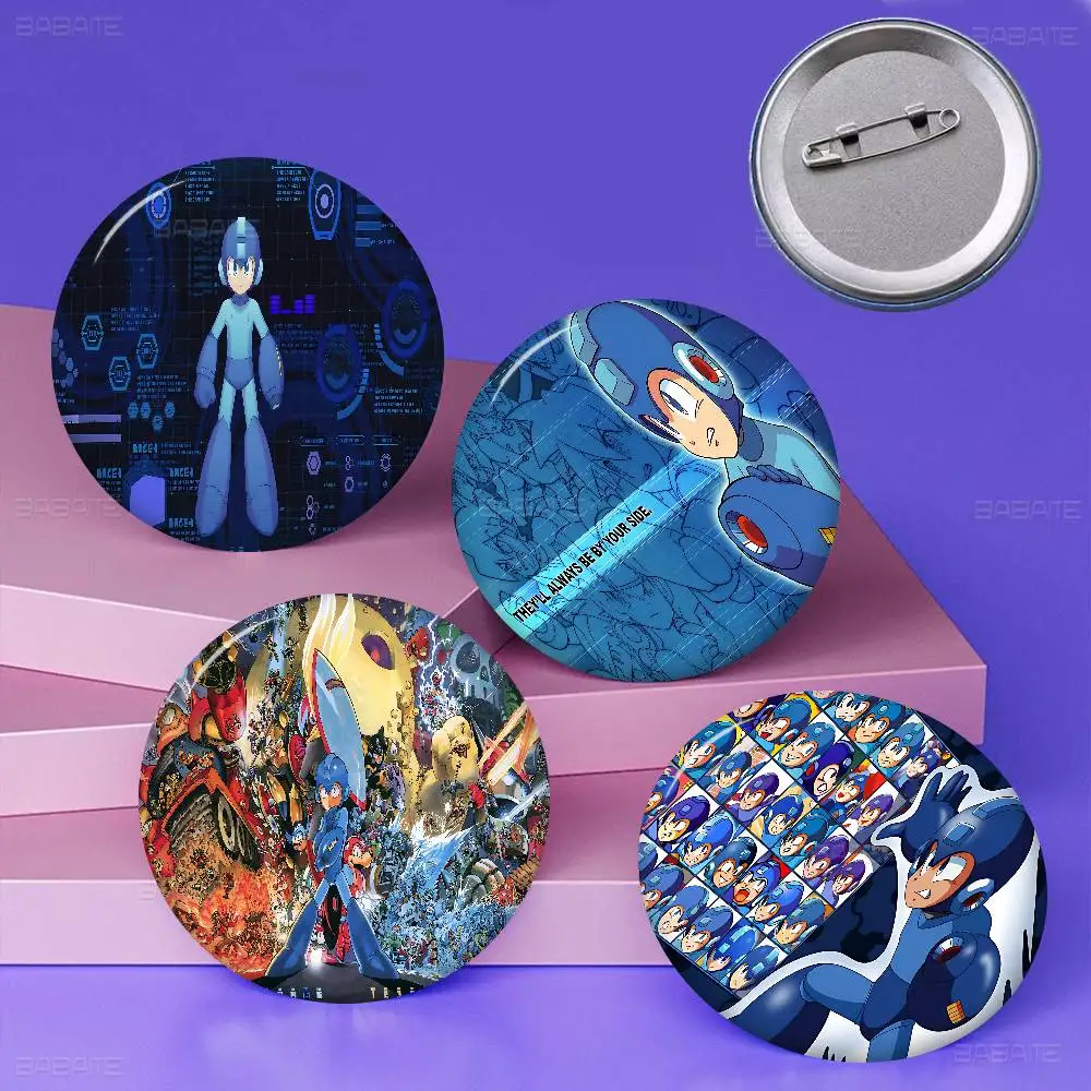 Games Megaman Rockman Cartoon Soft Button Pin Round Metal Badge Lapel Pin Parts Gift Friends Kid Jewelry