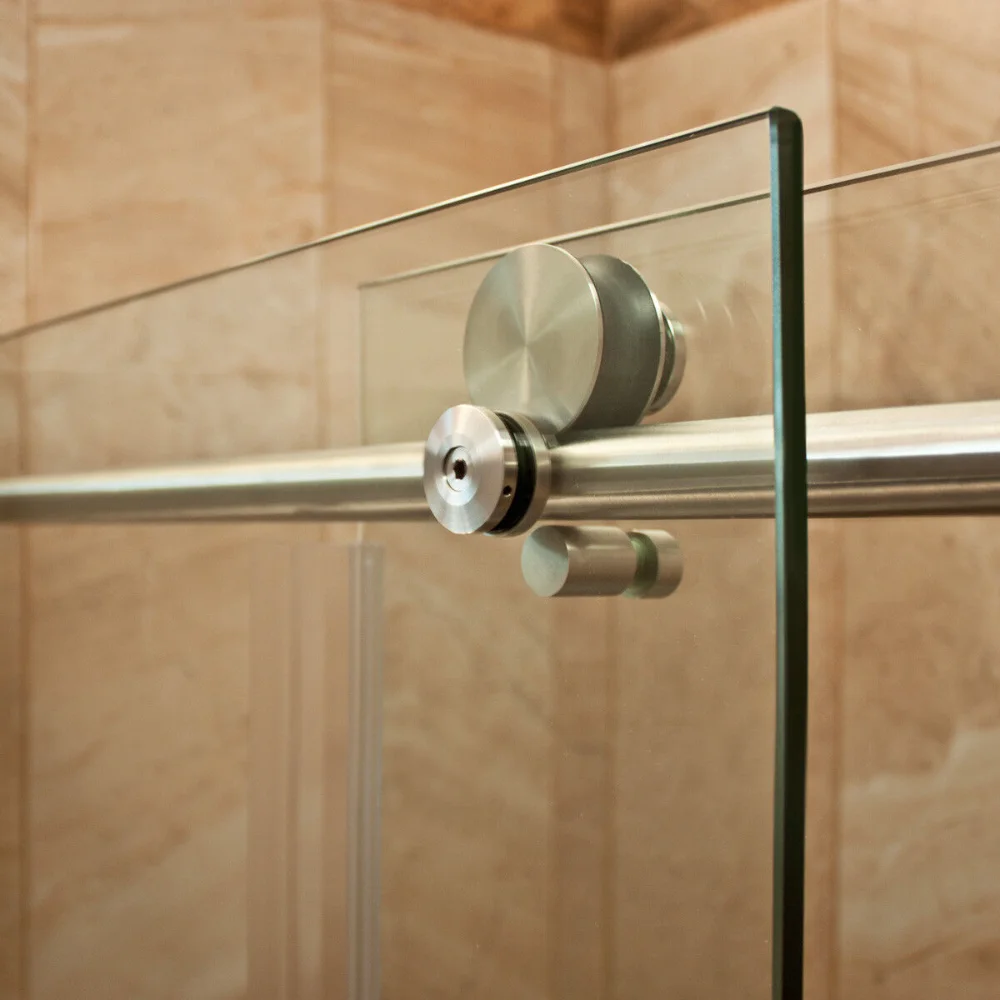 Frameless Sliding Shower Door, 10 mm Clear Tempered Glass, Brushed Nickel Stainless Steel Finish.