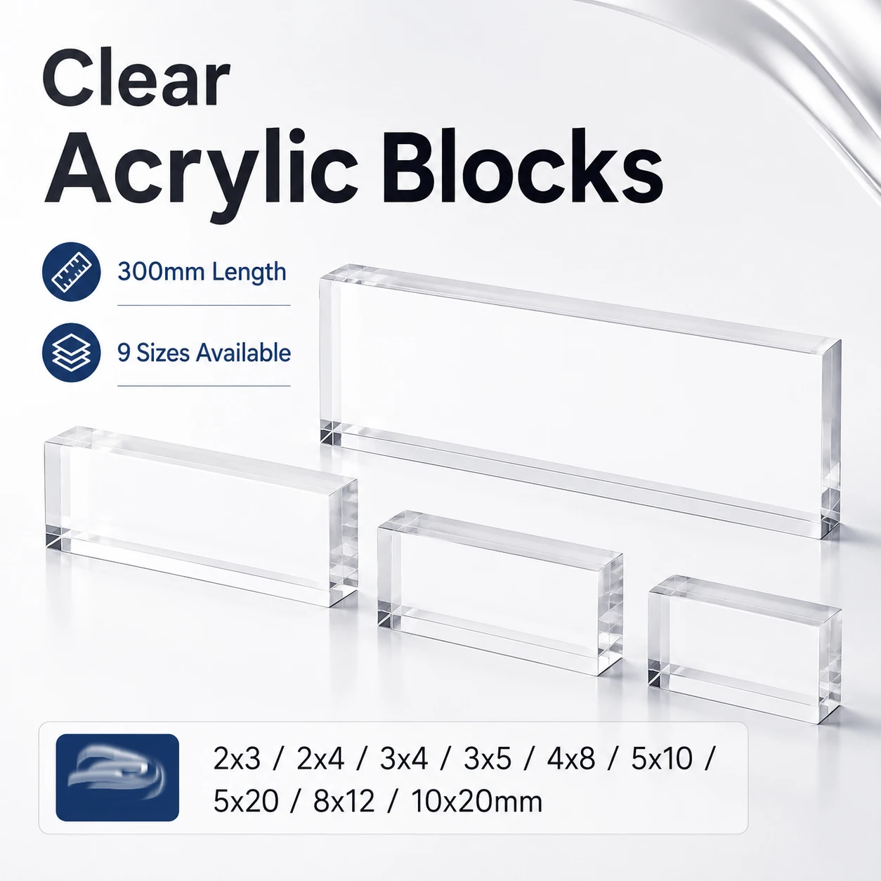 1-10Pcs 300mm Clear Acrylic Flat Bar, Transparents Display Block Cube for Name Plate, Wedding Props & Photography Scrapbooking
