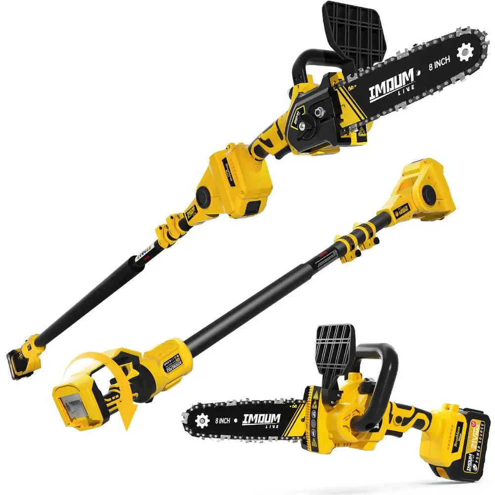 2-IN-1 Cordless 8 Inch Pole Saw & Chainsaw 21V 3Ah Battery 14.7ft Max Reach 8.3lb Lightweight Powered Pole Saws Tree Trimming