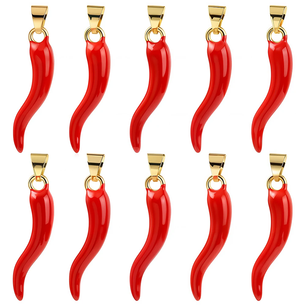 10Pcs Hot Chili Pepper Charms Bulk Red Horn Charm Cinco De Mayo Mexican Real 18k Gold Plated Spicy Chilis Vegetable Pendants