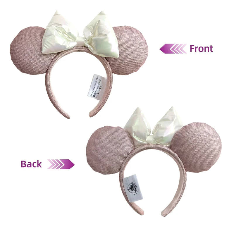 Disney Silver Pink Mouse Ear Headband For Adults Headband Mickey PP Cotton Headband Silver White Bow Ear Accessories Headwear