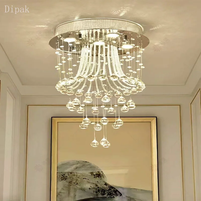 

Crystal Lamp Chinese Style Modern K9 Crystal Ball LED Ceiling Light Luxury Stainless Steel Restaurant, Lobby, Bedroom Lighting
