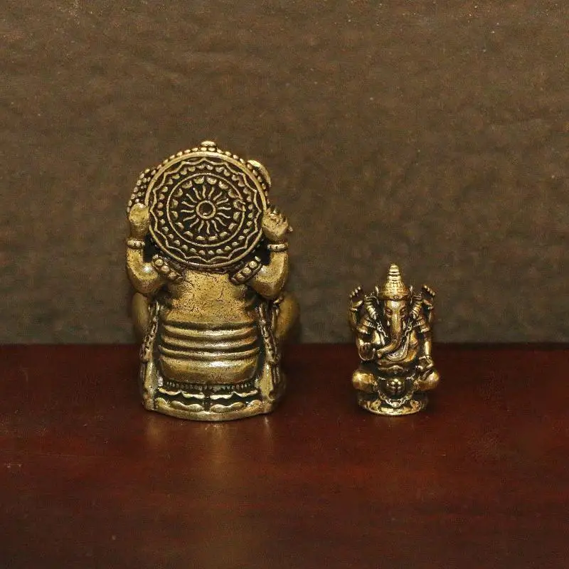 【MA】Vintage Brass Ganesha Statue Set With Exquisite Carving 2 Size Options For Home Altar Meditation Room Desktop Decor