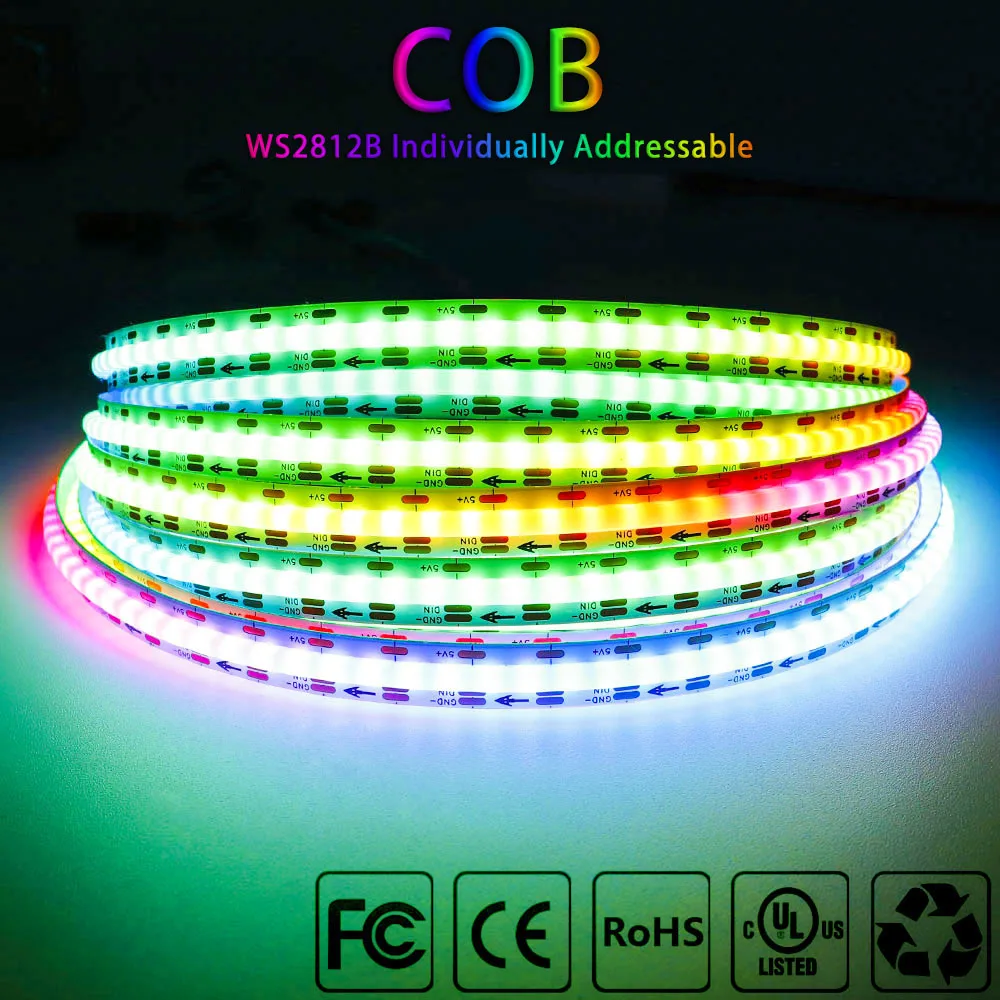 

W2812B RGBIC COB Led Strip WS2812 High Density Individually Addressable 160/180/240Leds/Pixels/m Dream Color Light Tape DC5V