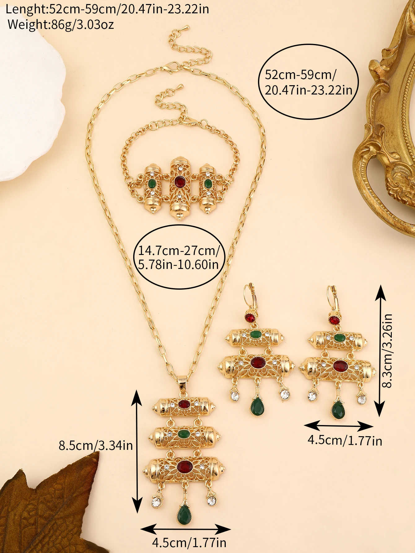 Moroccco Trendy Women Jewelry Set Gold Plated Rhinestone Necklace Earrings Bracelet For Luxury Bride Ethnic Wedding Accessories