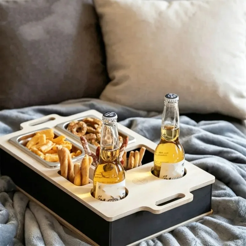 

EYFL-Home Desktop Remote Control Storage Box, Wooden Snack, Beer, And Beverage Storage Rack, Rectangular Table Top Tray Sofa