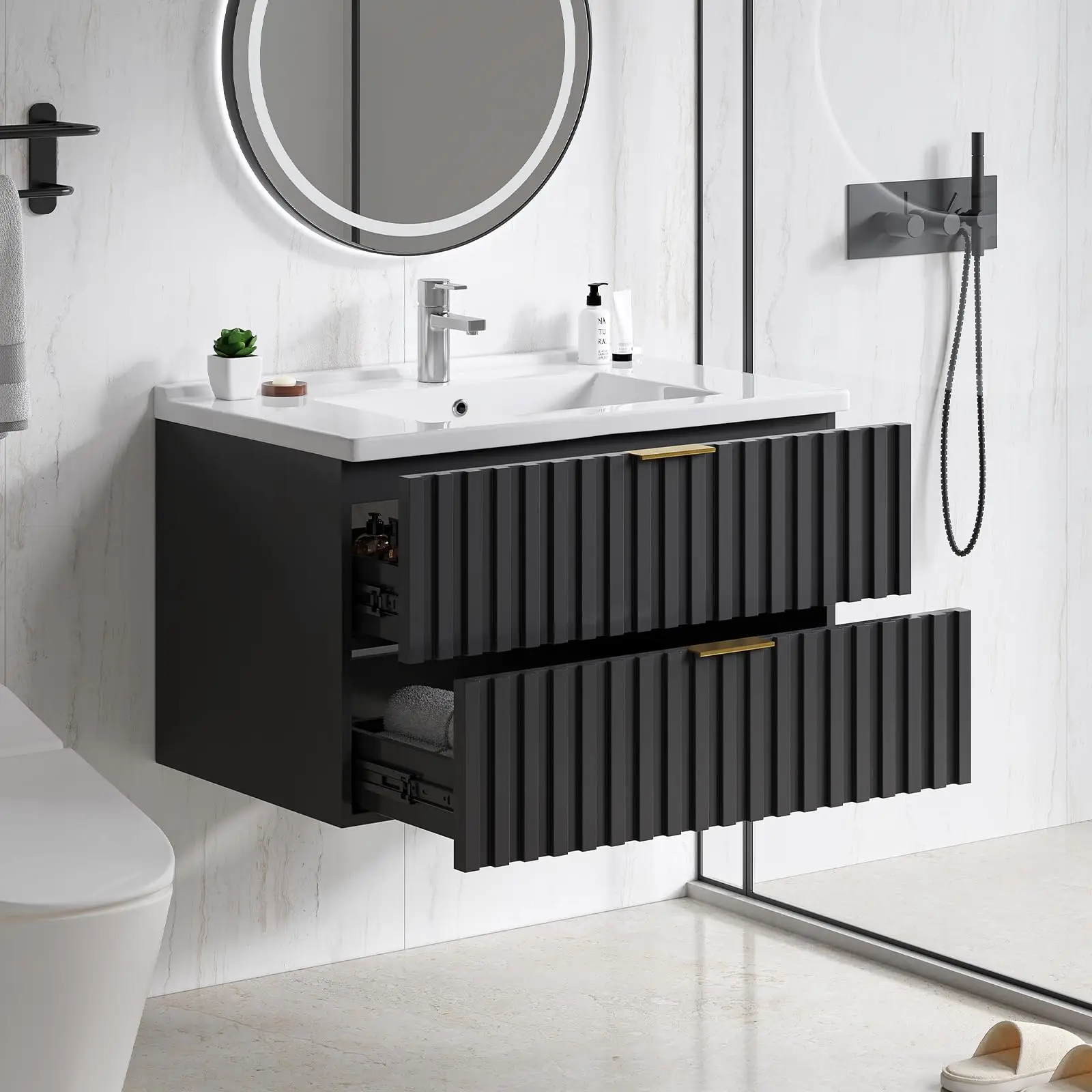 30 Inch Bathroom Vanity with Sink Combo, Black Floating Vanity