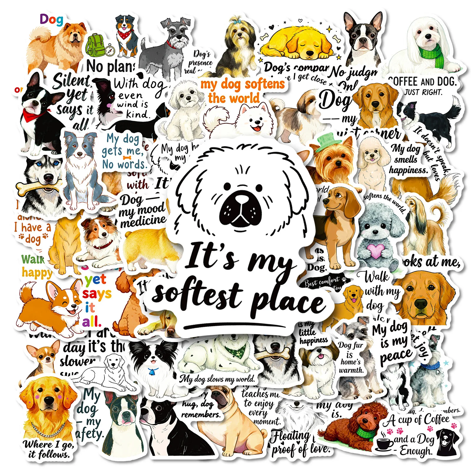

56PCS Hand-painted Style Cartoon Puppy Text Graffiti Sticker Cute Pet Decorative Notebook Phone Case Waterproof Sticker Kids Toy
