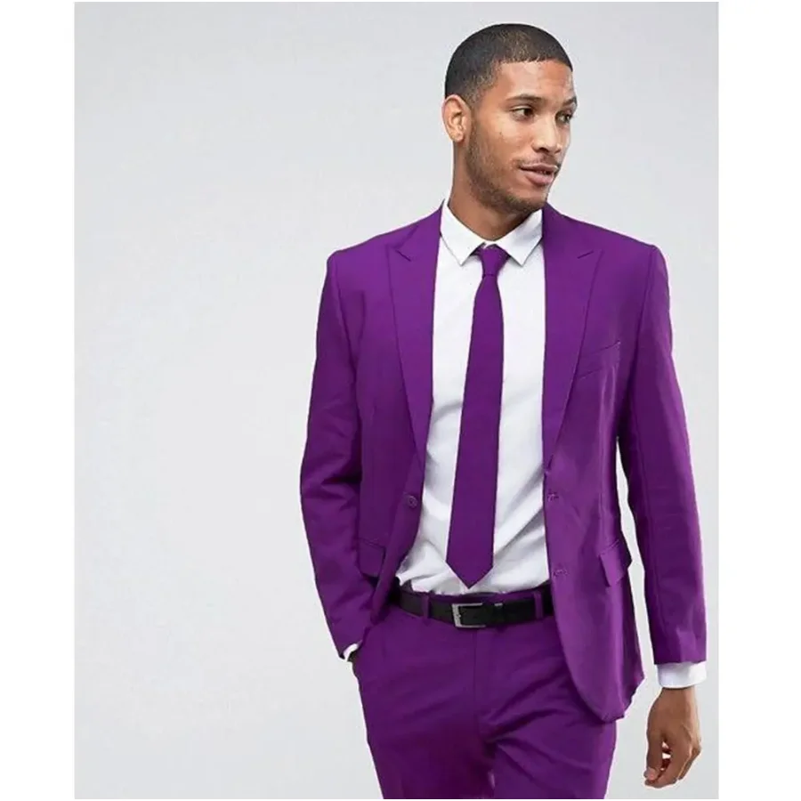 

Purple Mens Suits 2-piece Set Slim Fitting Peaked Lapel Single Breasted Casual Male Set Wedding Groom Prom Business Man Clothes