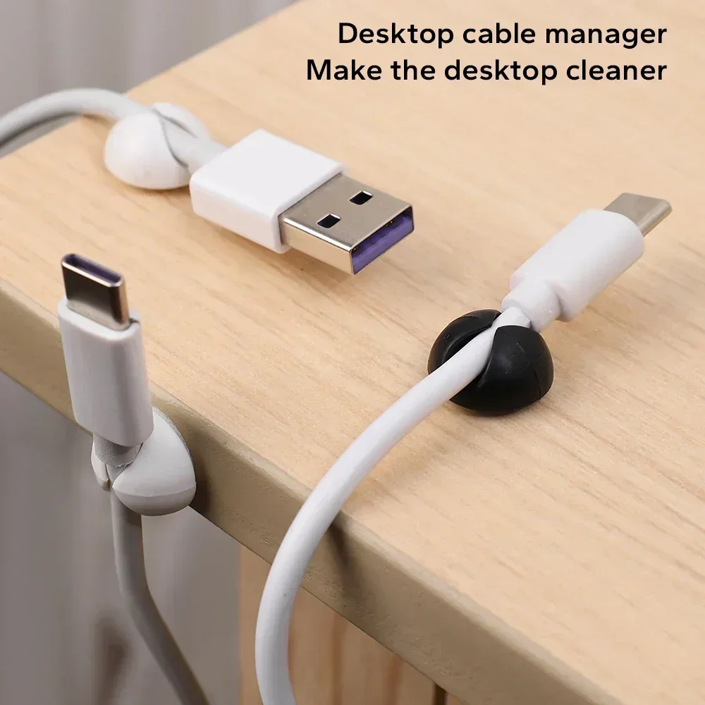 Cable Hub Clip Manager Round Fixing Wire Holder USB Data Line Management Self-Adhesive Car Dashboard Desk Cable Organizer