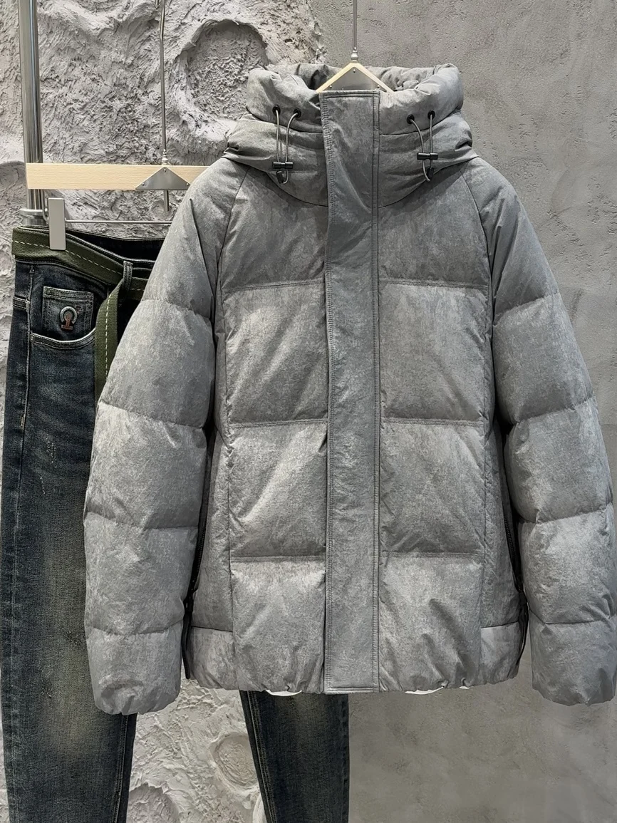

Мужская зимняя утепленная куртка с капюшоном, на белом пуху, теплая верхняя одежда, модная, повседневная, из нейлоновой ткани