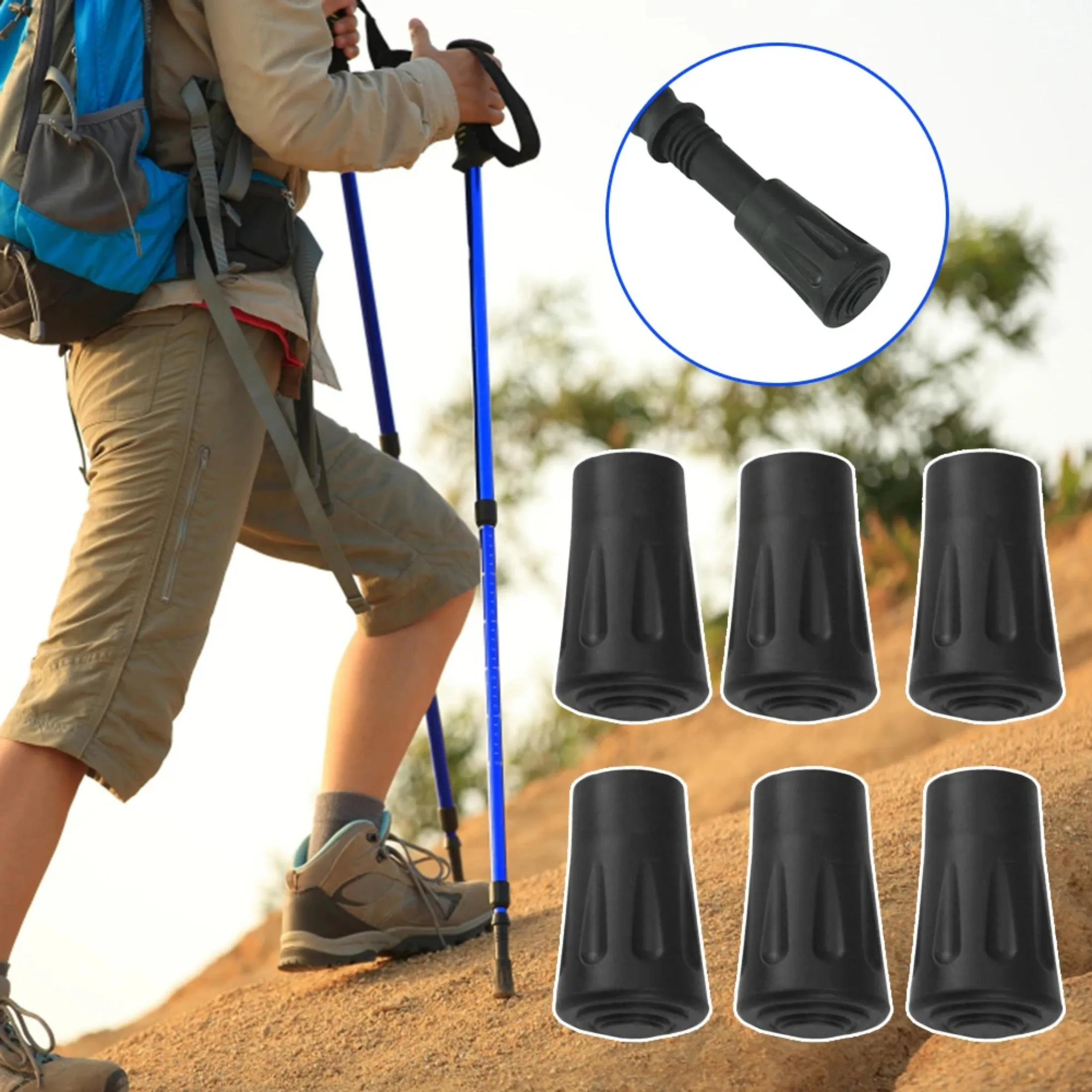 6/12Pcs Trekking Pole Nordic Walk Stick Cane Climb Replacement Alpenstock Outdoor Camp Hike Protector Cap Tip Rubber Cover