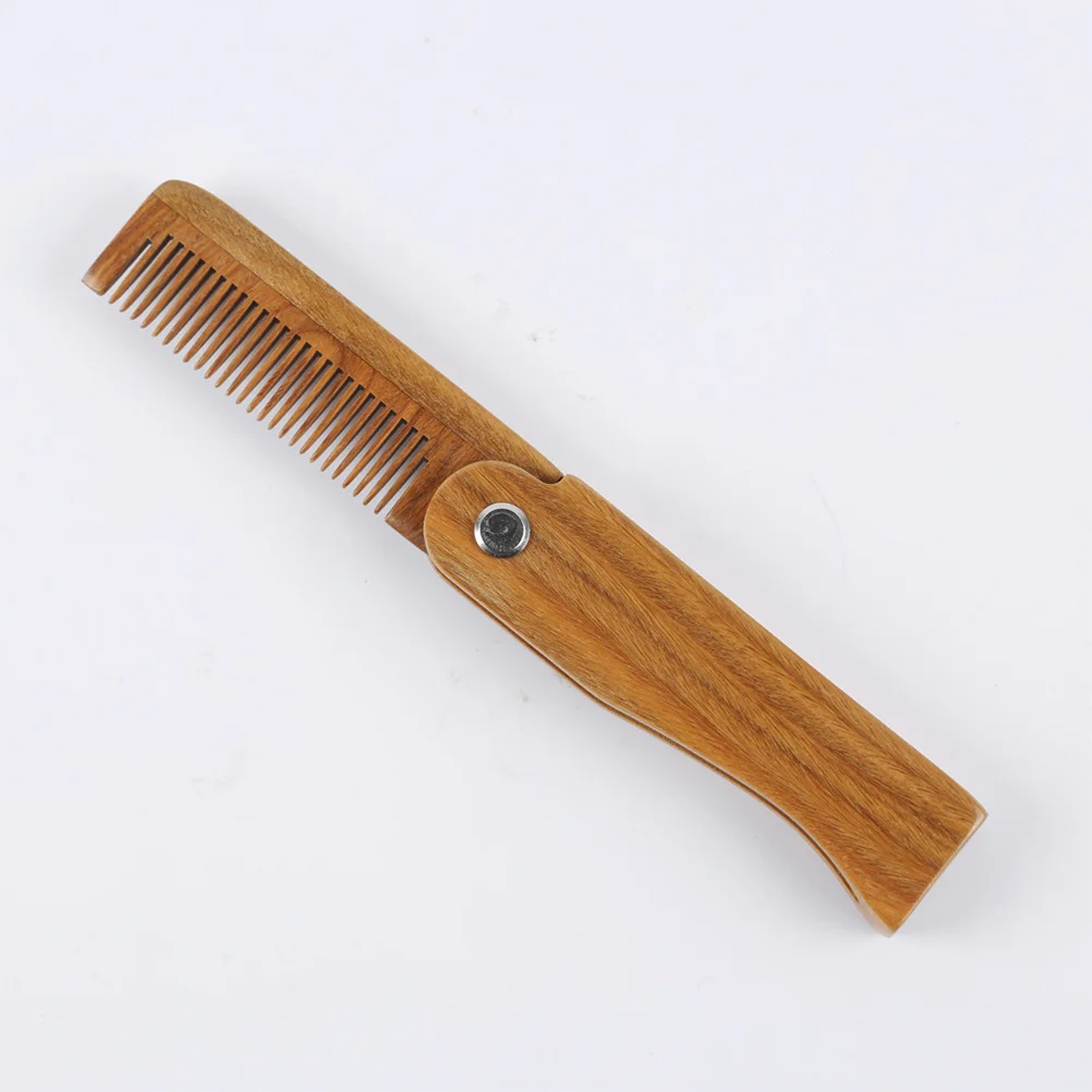 

Folded Green Sandalwood Comb Natural Anti-Static Detangling Hair Care Beard Comb Smooth Close Teeth Wooden Hair Brush Handle