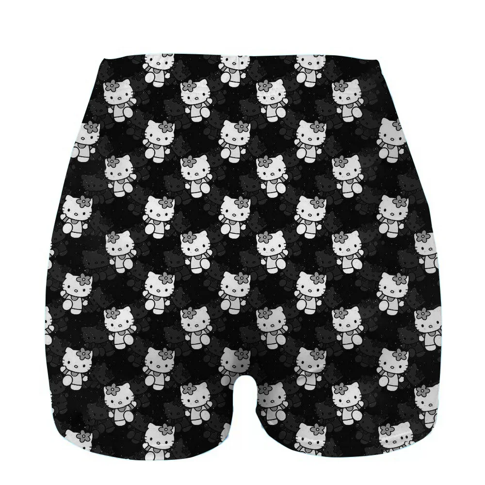 여성 여름 신상 캔디 컬러 안티 헬로키티 프린트 스키니 반바지 캐주얼 여성용 밴딩 허리 비치 코렌도 반바지