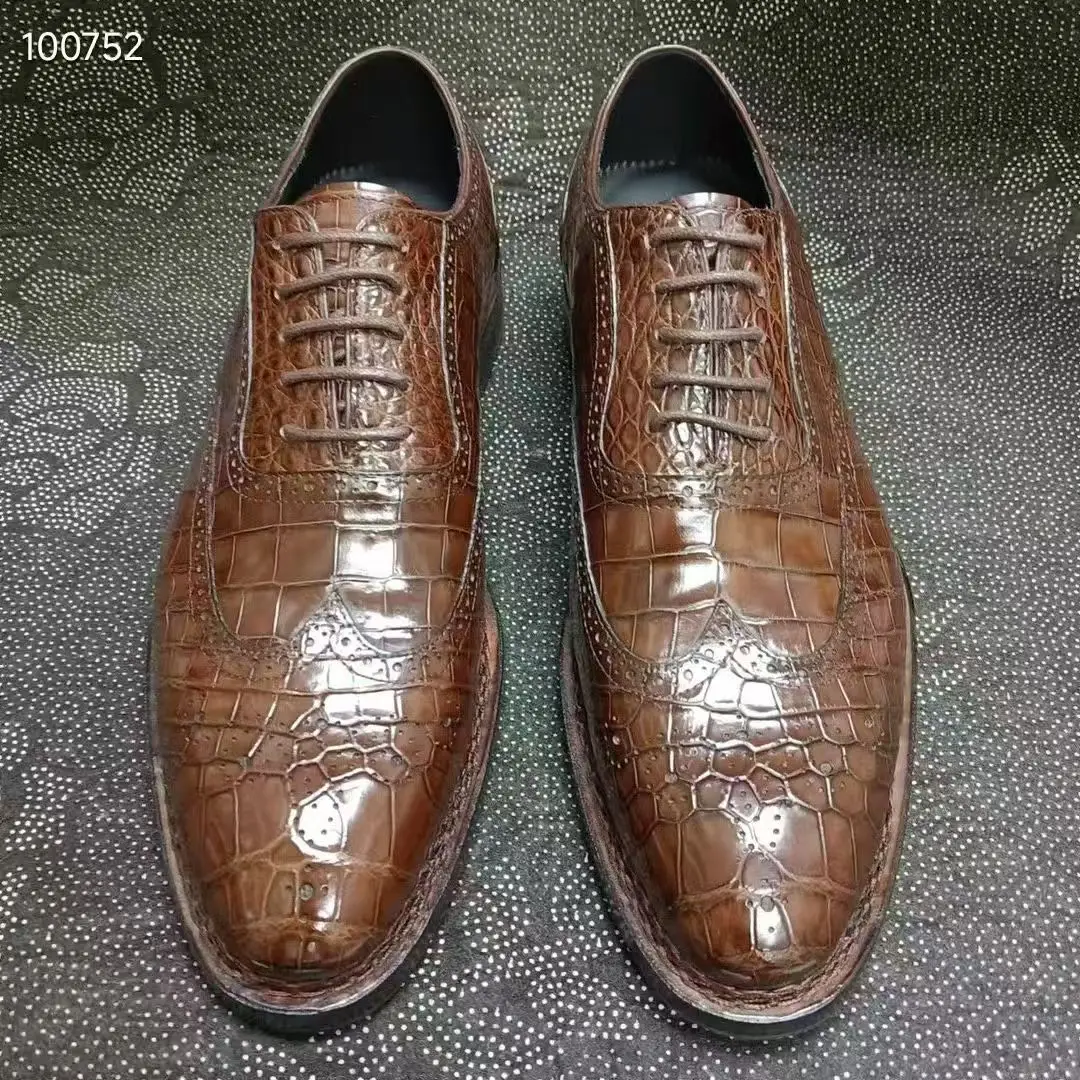

2025 Luxury Crocodile Skin Men's Sneakers 100% Genuine Real Shoe Leisure Fashion Men Official Business Dress Shoe Light Brown