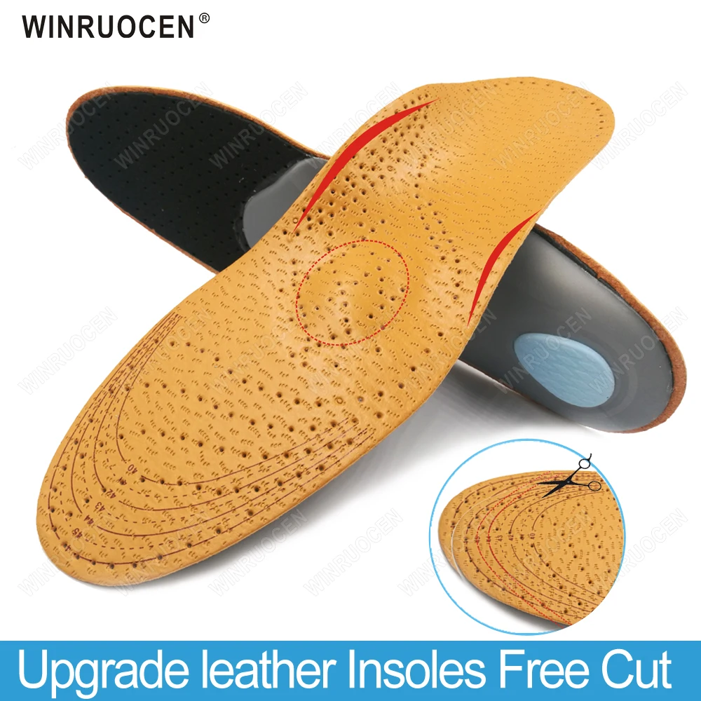 Free Size Leather Orthopedic Insoles Flat Foot For Plantar Fasciitis Arch Support Insoles Shoes Men Women Running Shoe Gel pad