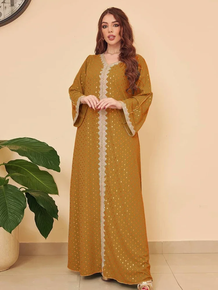 Autumn Muslim Dress for Women Dubai Arab Abaya Sequins Vestidos Arabic Turkey Moroccon Kaftan Islamic Clothing India Gown Robe