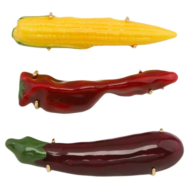 

Corn pepper eggplant vegetable metal brooch, women's high-end luxury temperament suit pin accessories