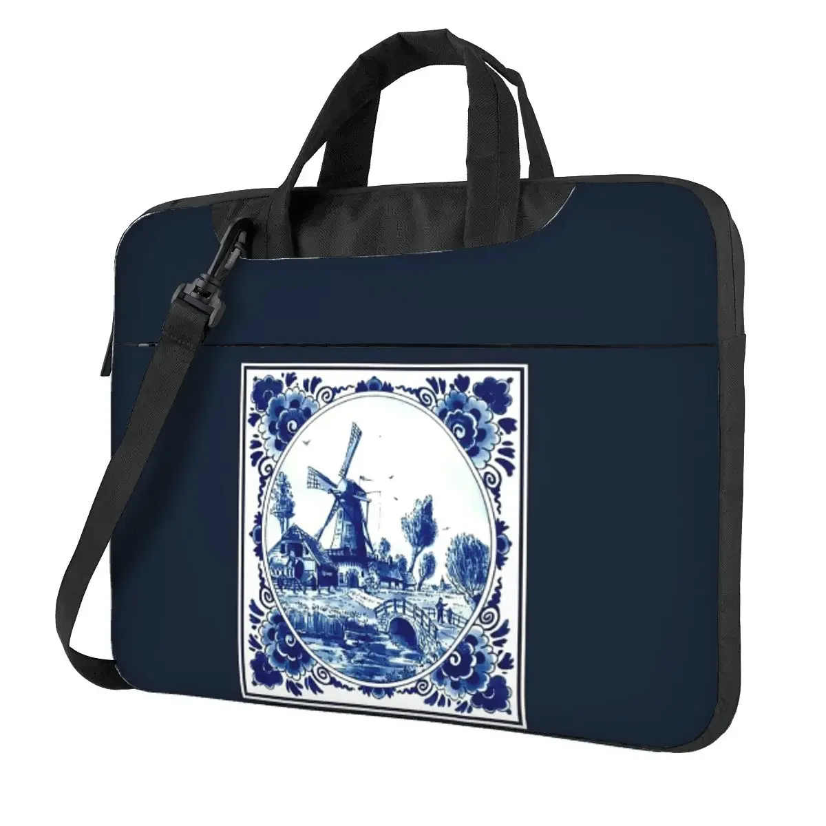 DUTCH BLUE DELFT Vintage Windmill And Bridge Print Crossbody Laptop Bag Case Computer Bag 13 14 15.6 Inch Notebook Pouch