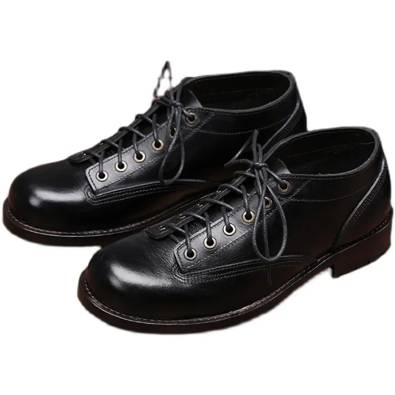 Unisex Handmade Vintage Lace-Up New Genuine Leather Platform Men Ring Black Red Ankle Boots Dress Work Casual Motorcycle Boots