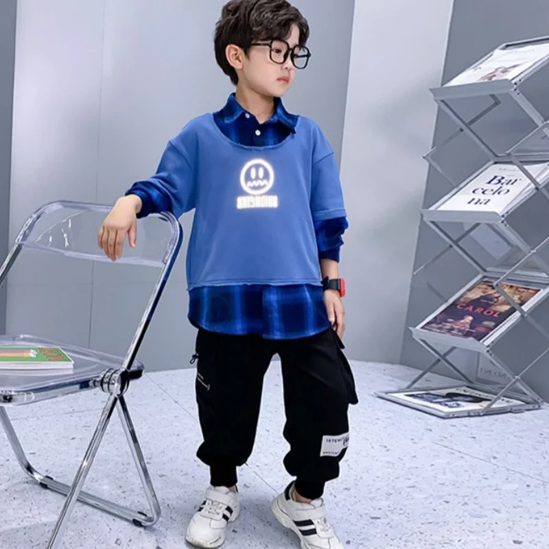 

Boys Sweatshirts +Pants Kids Suits Cotton 2PCS/Set 2024 Blue Spring Autumn Cotton Sportswear Suit Tracksuits Outfits Children Cl