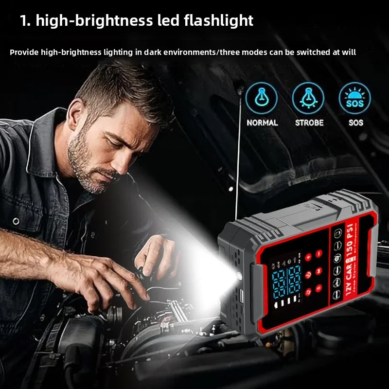 

All-in-One 29600mWh Car Emergency Kit: Jump Starter with Integrated Air Compressor & Backup Charging Power Bank