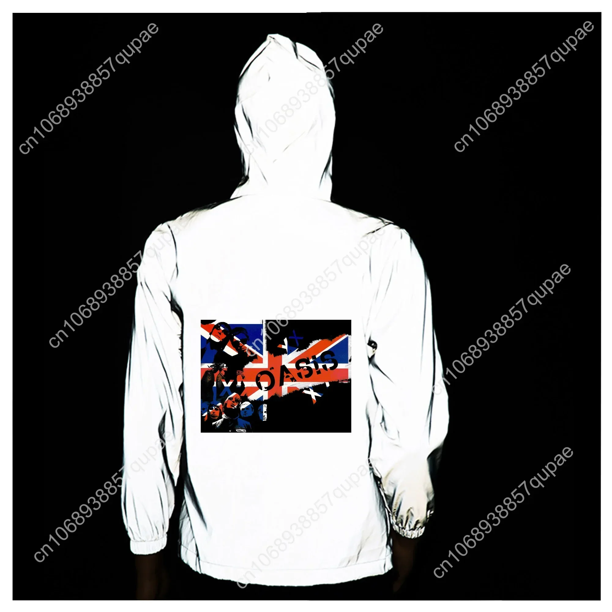 Oasis Rock Band Reflective Jacket Mens Womens Coat Hooded Windbreaker Runing Pocket Jackets Cycling Hiking Customized Hoodie