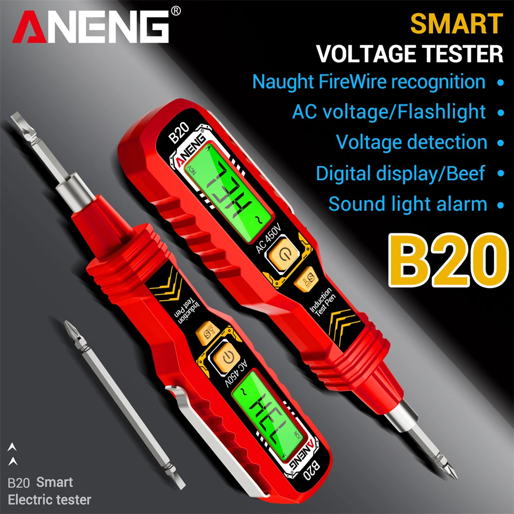 

ANENG B20 Double Head Screwdriver Smart Recognion 11V~ 450V AC Voltage Detection Dual-use Slotted Cross Digital Meter Tester Pen