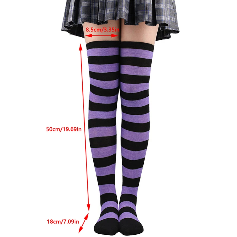 Color Striped Stockings Japanese Over Knee Socks Sexy Slim Long Soks Black White Striped Hosiery Thigh High Stockings Knee