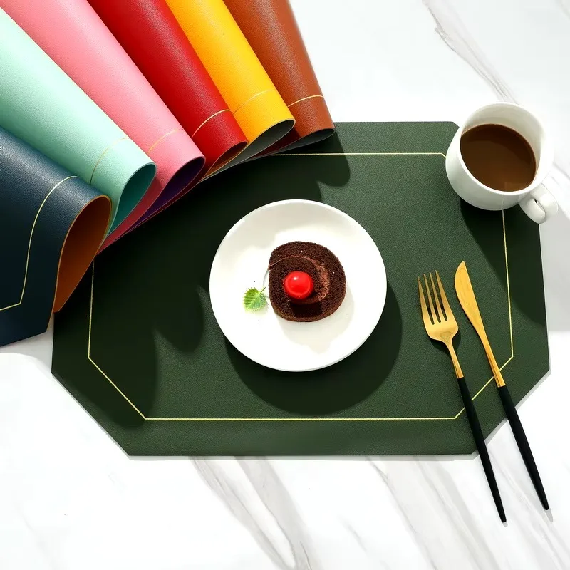 Leather Place Mats Set of 1/4pcs,Double-Sided  Placemats Non-Slip Placemat Washable Wear-Resistant Heat-Resistant Place Mat