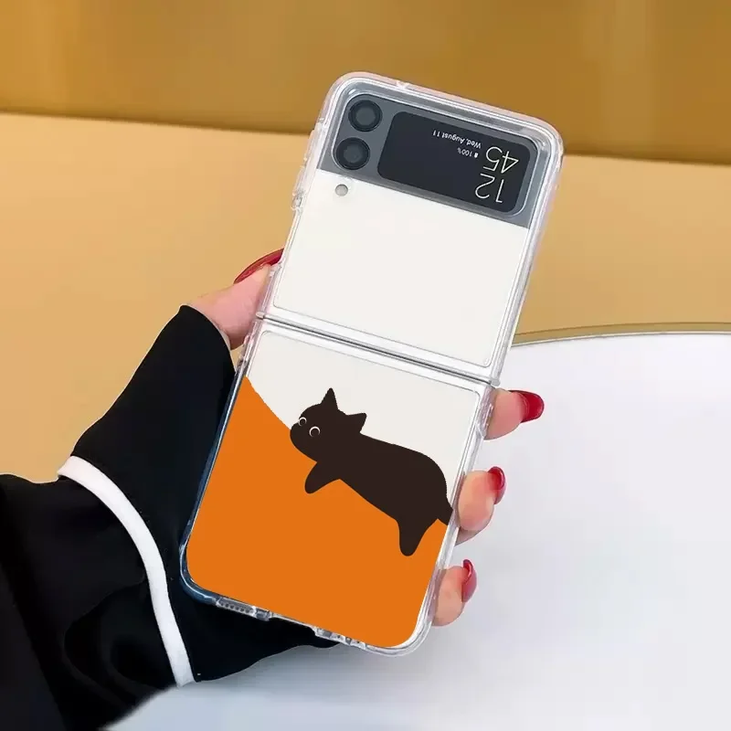 Cute Animal Cat Transaprent Case for Samsung Galaxy Z Flip 6 ZFlip 5 5G Cartoon Clear Cover for Samsung ZFlip 4 Z Flip 3 Fundas