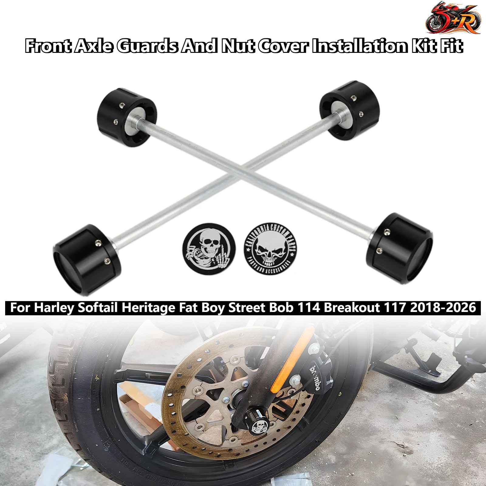 

For Harley Softail Heritage Fat Boy Street Bob 114 Breakout 117 2018-2026 Front Axle Guards And Nut Cover Installation Kit Fit