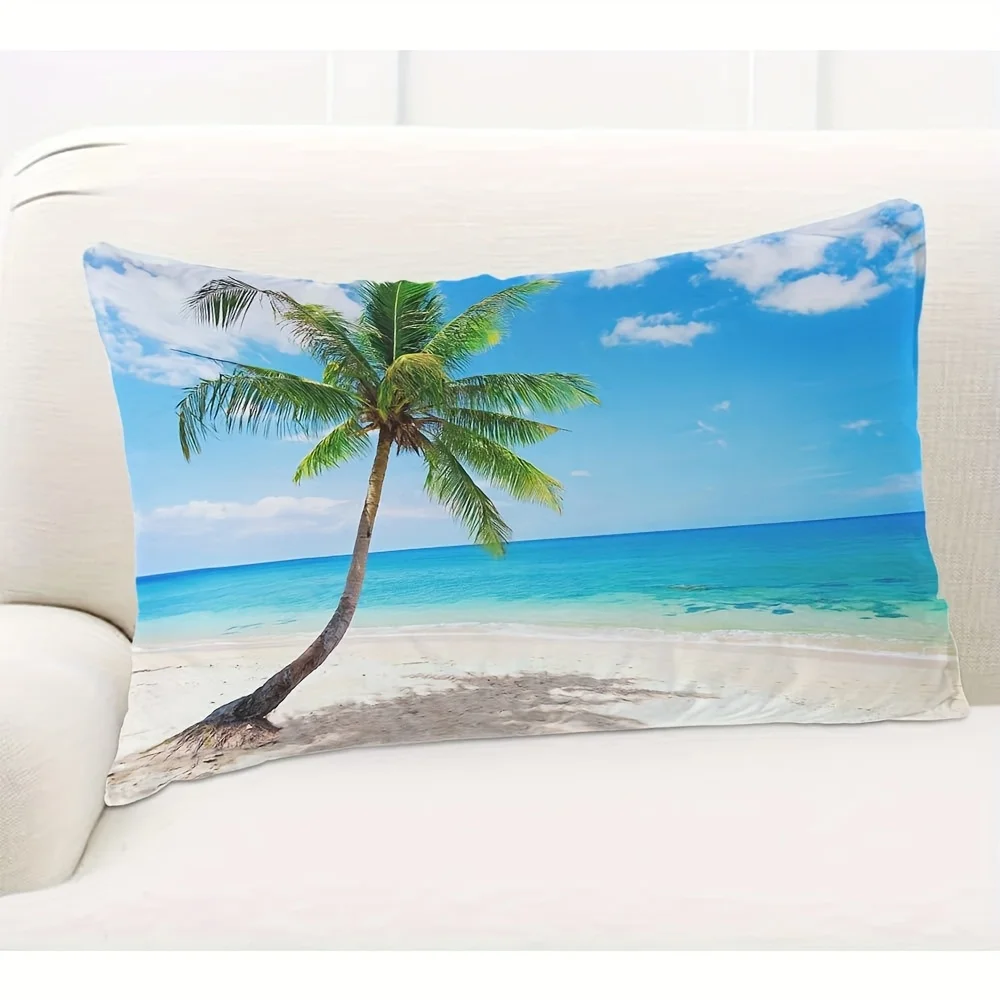 1pc Tropical Beach Palm Tree Lumbar Pillow Cover,Suitable for Sofa,Bedroom,LivingRoom,Vacation House,Sweet Gift for Beach Lovers