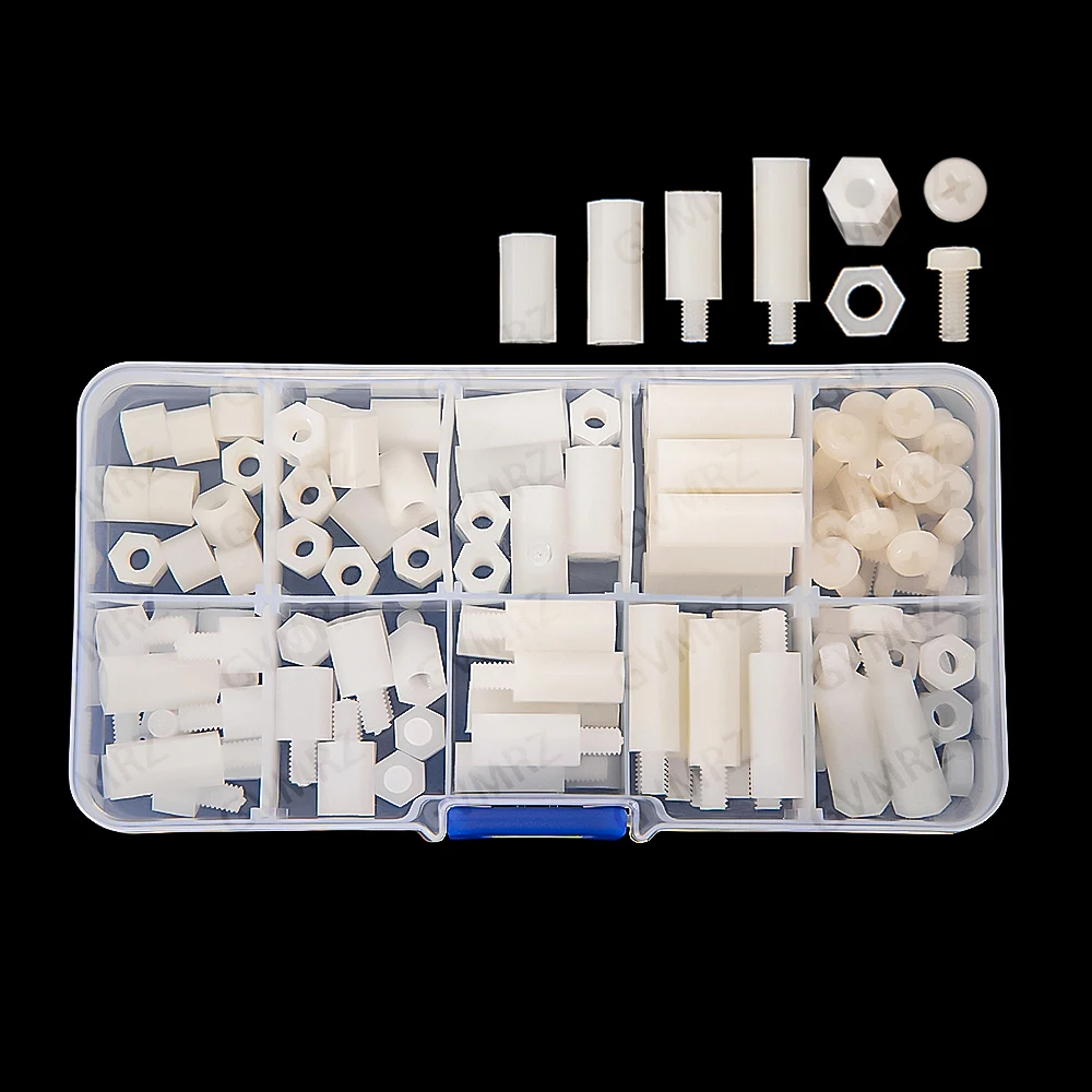 120PCS/box Plastic Nylon Hex Hexagon Spacer Column Stand off Screw Nut Washer Kit Set for PCB Motherboard M4 Black White