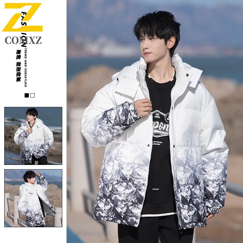 Men Outdoor Hooded Windbreaker Winter Waterproof Windproof Cotton-Padded Coat Casual Streetwear with Thermal Lining  Long Jacket