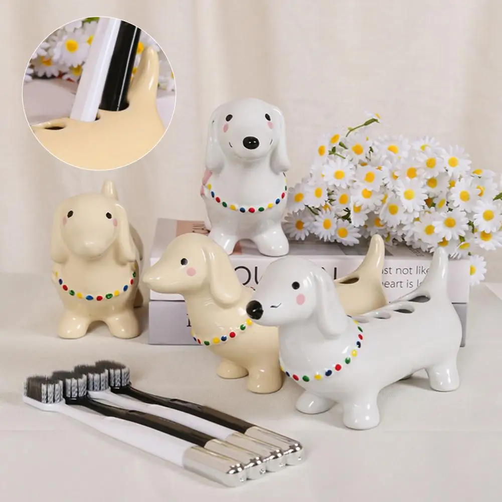 

Toothbrush Holder Ceramic Small Hole Toothbrush Holder Dachshund Shape Ceramic Toothbrush Holder Multi-slot Bathroom for Brushes