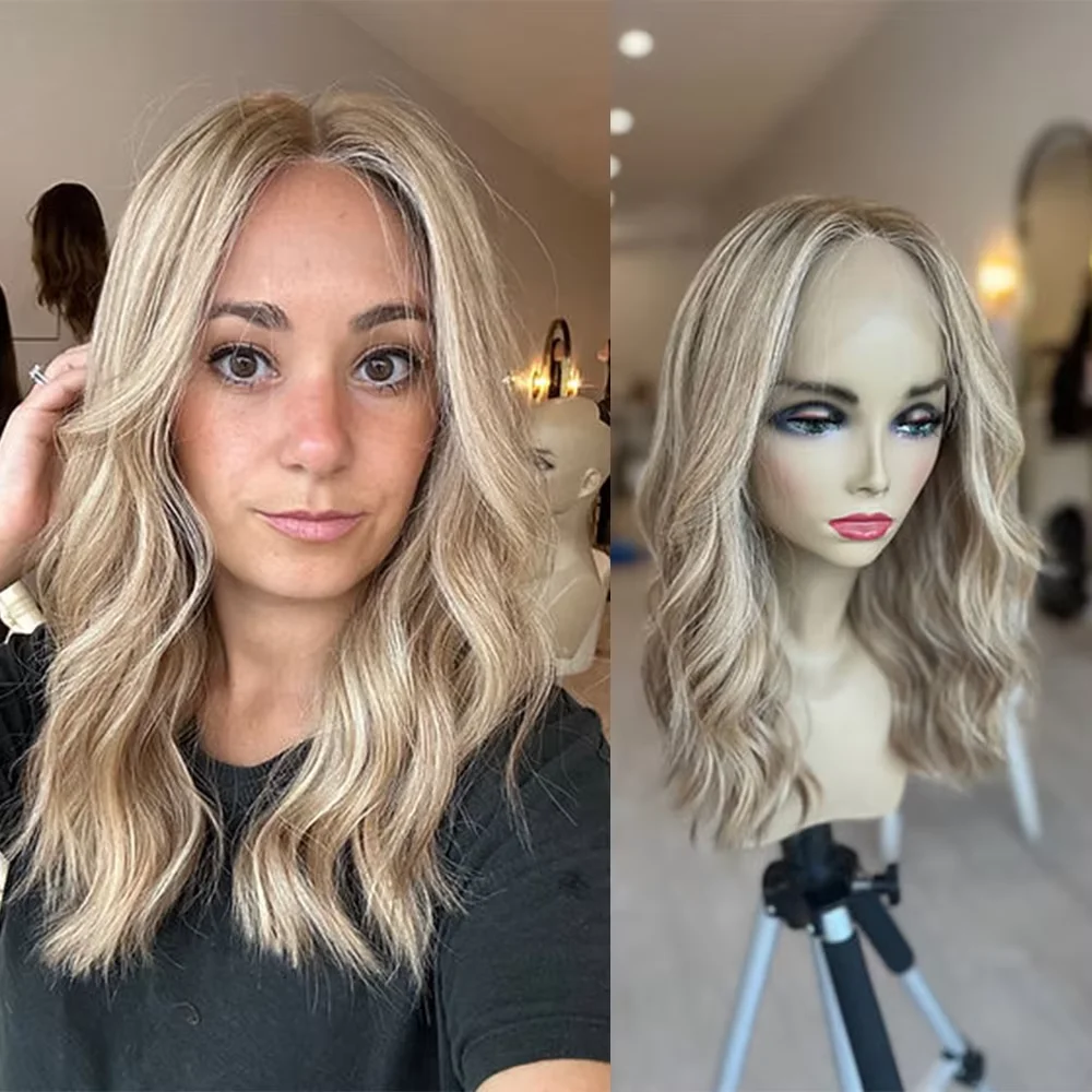 13×4 Body Wave Lace Front Wig for Women Highlight Ash Blonde Realistic Hairline Wavy Synthetic Wigs for Hair Loss