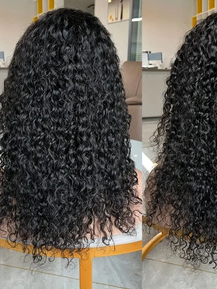 3-in-1 Halbperücke mit Kordelzug, nahtlose, klebefreie, lockige Echthaarperücke, Kinky Curly Stirnbandperücke, maschinell gefertigte Perücke für Damen